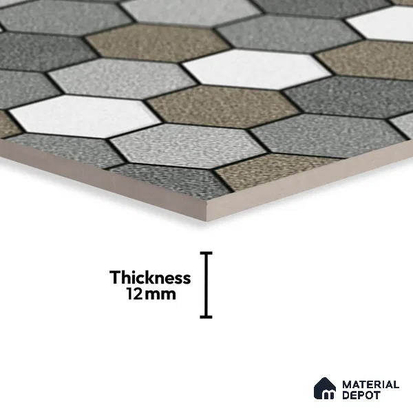 Hexagonal Look Floor Tile TL 09365 | Matte Finish 16 x 16 inch Vitrified Tile - 12 mm | Suitable For Kitchen, Bathroom, Bedroom & Office | Pattern Alignment May Vary | 2-3 mm Spacer is Mandatory