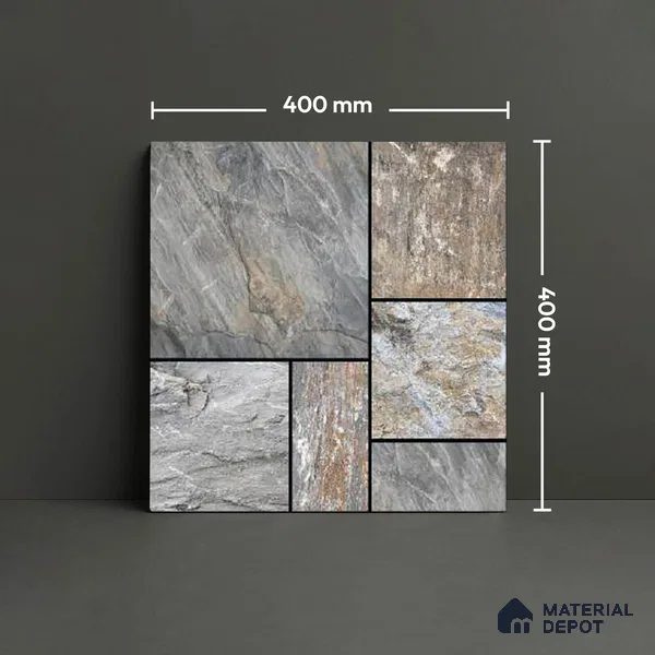 Stone Look Floor Tile TL 09376 | Matte Finish 16 x 16 inch Vitrified Tile - 12 mm | Suitable For Kitchen, Bathroom, Bedroom & Office | Pattern Alignment May Vary | 2-3 mm Spacer is Mandatory