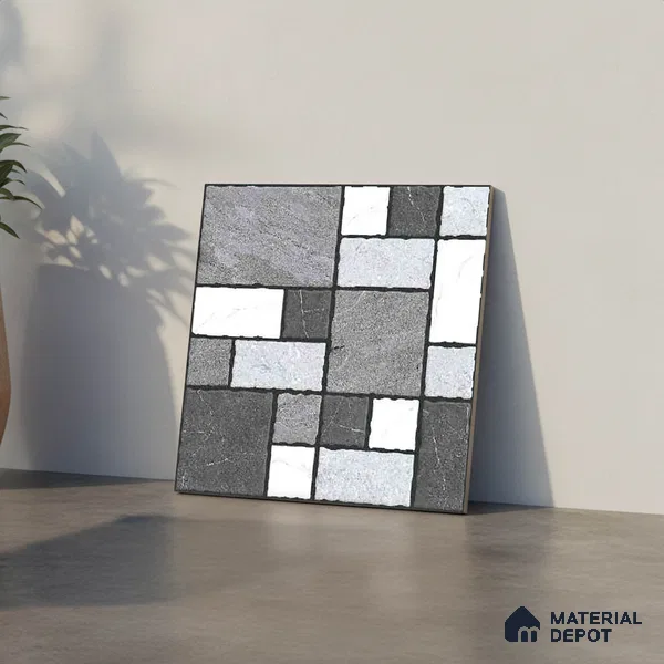 Stone Look Floor Tile TL 09375 | Matte Finish 16 x 16 inch Vitrified Tile - 12 mm | Suitable For Kitchen, Bathroom, Bedroom & Office | Pattern Alignment May Vary | 2-3 mm Spacer is Mandatory