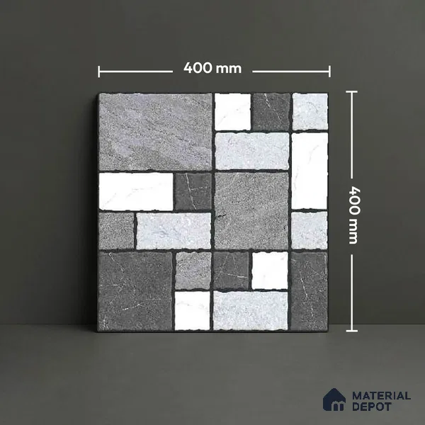 Stone Look Floor Tile TL 09375 | Matte Finish 16 x 16 inch Vitrified Tile - 12 mm | Suitable For Kitchen, Bathroom, Bedroom & Office | Pattern Alignment May Vary | 2-3 mm Spacer is Mandatory