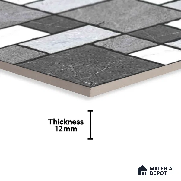 Stone Look Floor Tile TL 09375 | Matte Finish 16 x 16 inch Vitrified Tile - 12 mm | Suitable For Kitchen, Bathroom, Bedroom & Office | Pattern Alignment May Vary | 2-3 mm Spacer is Mandatory