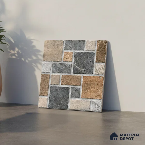 Stone Look Floor Tile TL 09368 | Matte Finish 16 x 16 inch Vitrified Tile - 12 mm | Suitable For Kitchen, Bathroom, Bedroom & Office | Pattern Alignment May Vary | 2-3 mm Spacer is Mandatory