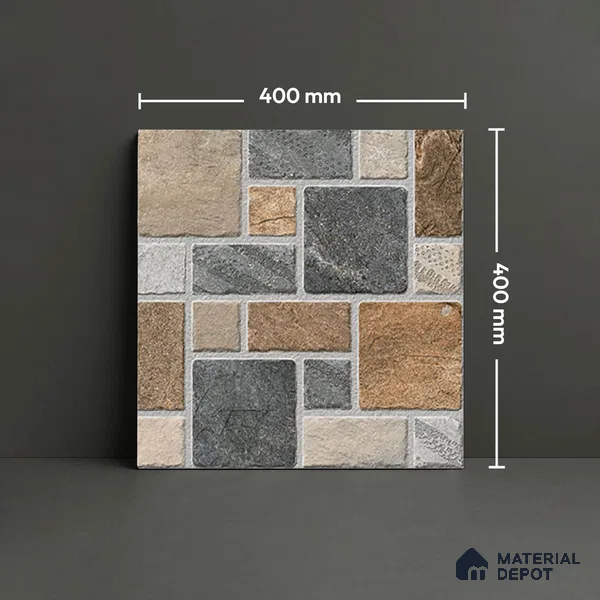 Stone Look Floor Tile TL 09368 | Matte Finish 16 x 16 inch Vitrified Tile - 12 mm | Suitable For Kitchen, Bathroom, Bedroom & Office | Pattern Alignment May Vary | 2-3 mm Spacer is Mandatory