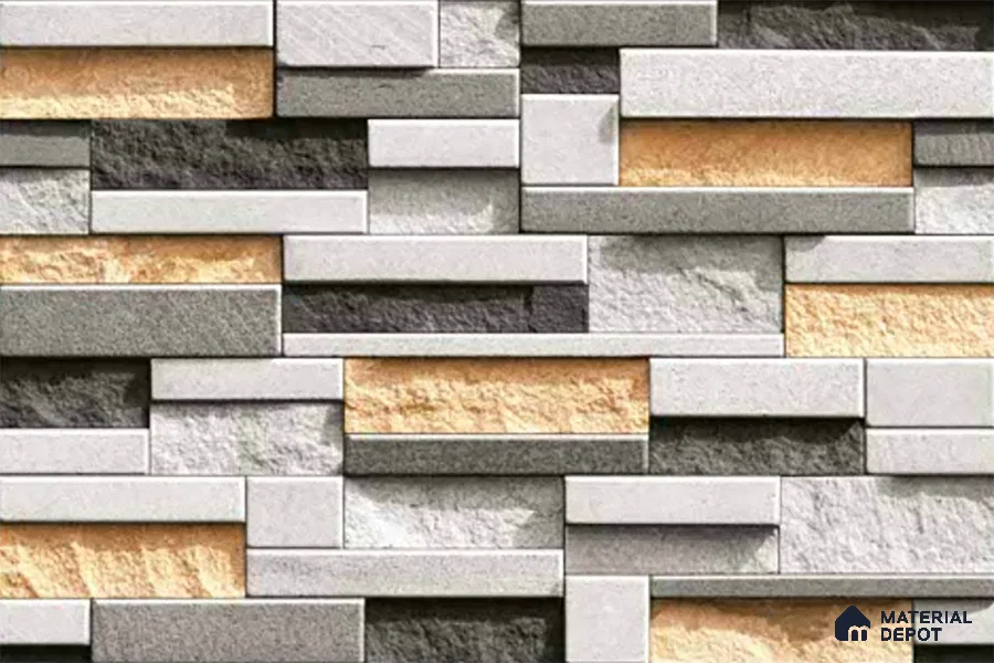 Stacked Stone Look Wall Tile TL 09499 | Matte Finish 18 x 12 inch Ceramic Tile - 7 mm | Suitable For Kitchen, Bathroom, Bedroom & Office