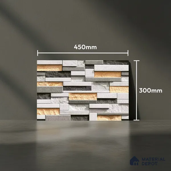 Stacked Stone Look Wall Tile TL 09499 | Matte Finish 18 x 12 inch Ceramic Tile - 7 mm | Suitable For Kitchen, Bathroom, Bedroom & Office