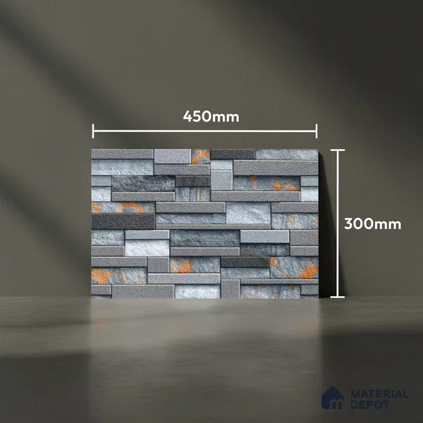 Stacked Stone Look Wall Tile TL 09502 | Matte Finish 18 x 12 inch Ceramic Tile - 7 mm | Suitable For Kitchen, Bathroom, Bedroom & Office
