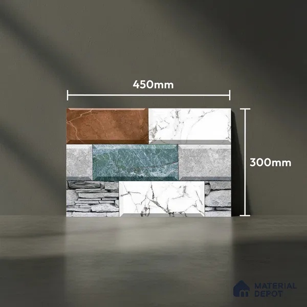 Stone Look Wall Tile TL 09497 | Matte Finish 18 x 12 inch Ceramic Tile - 7 mm | Suitable For Kitchen, Bathroom, Bedroom & Office