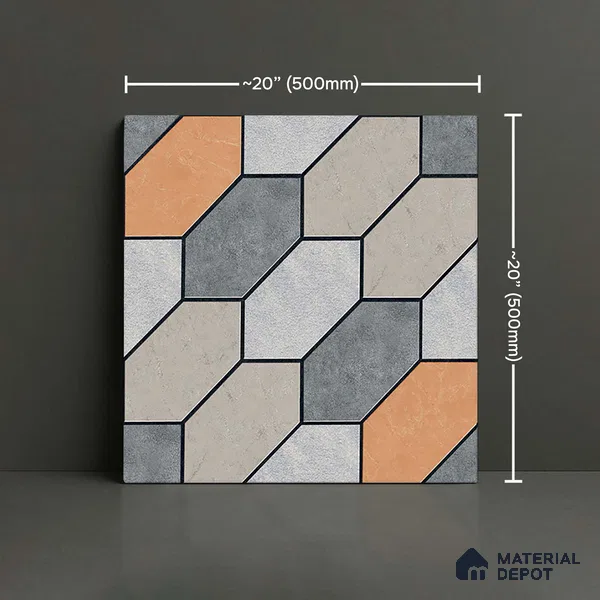 Patterned Floor Tile TL 09424 | Matte Finish 20 x 20 inch Vitrified Tile - 12 mm | Suitable For Parking, Courtyard, Corridor | Pattern Alignment May Vary | 2-3 mm Spacer is Mandatory