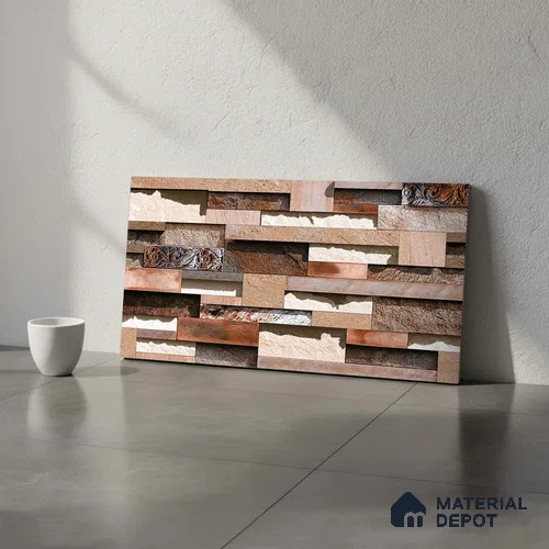 Stacked Stone Look Wall Tile TL 09429 | Matte Finish 2 ft x 1 ft Ceramic Tile - 9 mm | Suitable For Modern Facades, Outdoor Cladding, Feature Wall