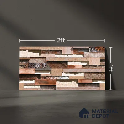 Stacked Stone Look Wall Tile TL 09429 | Matte Finish 2 ft x 1 ft Ceramic Tile - 9 mm | Suitable For Modern Facades, Outdoor Cladding, Feature Wall