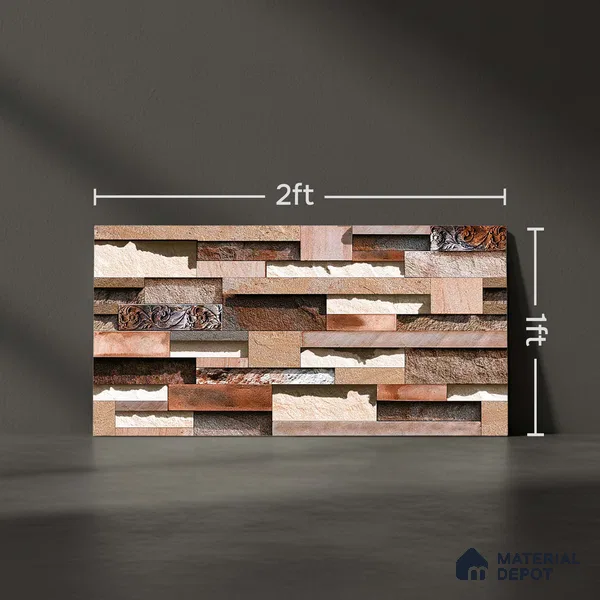 Stacked Stone Look Wall Tile TL 09429 | Matte Finish 2 ft x 1 ft Ceramic Tile - 9 mm | Suitable For Modern Facades, Outdoor Cladding, Feature Wall