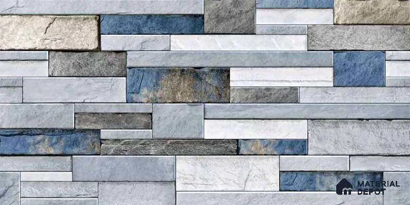 Stacked Stone Look Wall Tile TL 09434 | Matte Finish 2 ft x 1 ft Ceramic Tile - 9 mm | Suitable For Modern Facades, Outdoor Cladding, Feature Wall