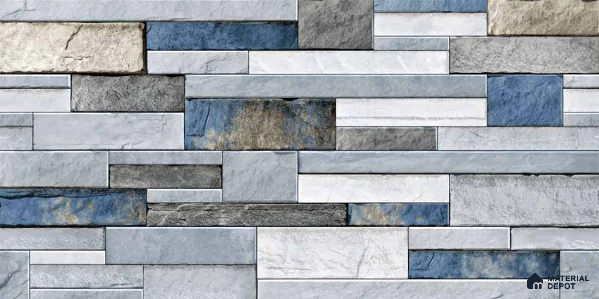 Stacked Stone Look Wall Tile TL 09434 | Matte Finish 2 ft x 1 ft Ceramic Tile - 9 mm | Suitable For Modern Facades, Outdoor Cladding, Feature Wall