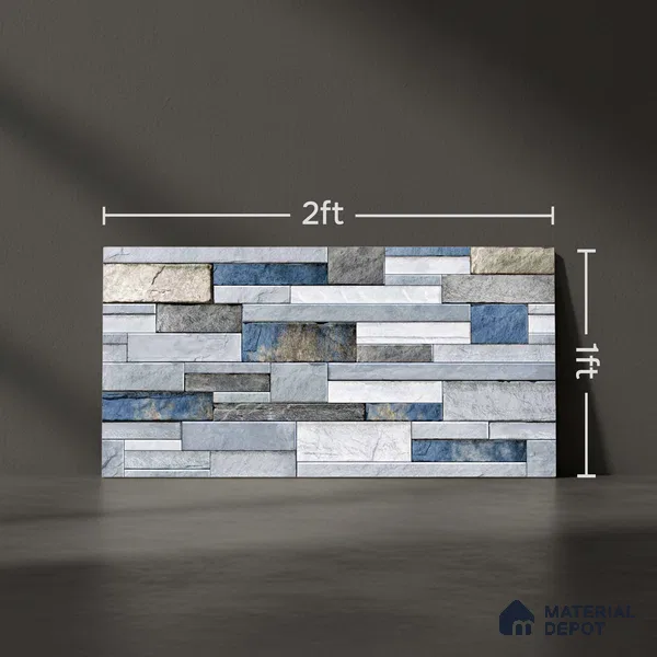 Stacked Stone Look Wall Tile TL 09434 | Matte Finish 2 ft x 1 ft Ceramic Tile - 9 mm | Suitable For Modern Facades, Outdoor Cladding, Feature Wall