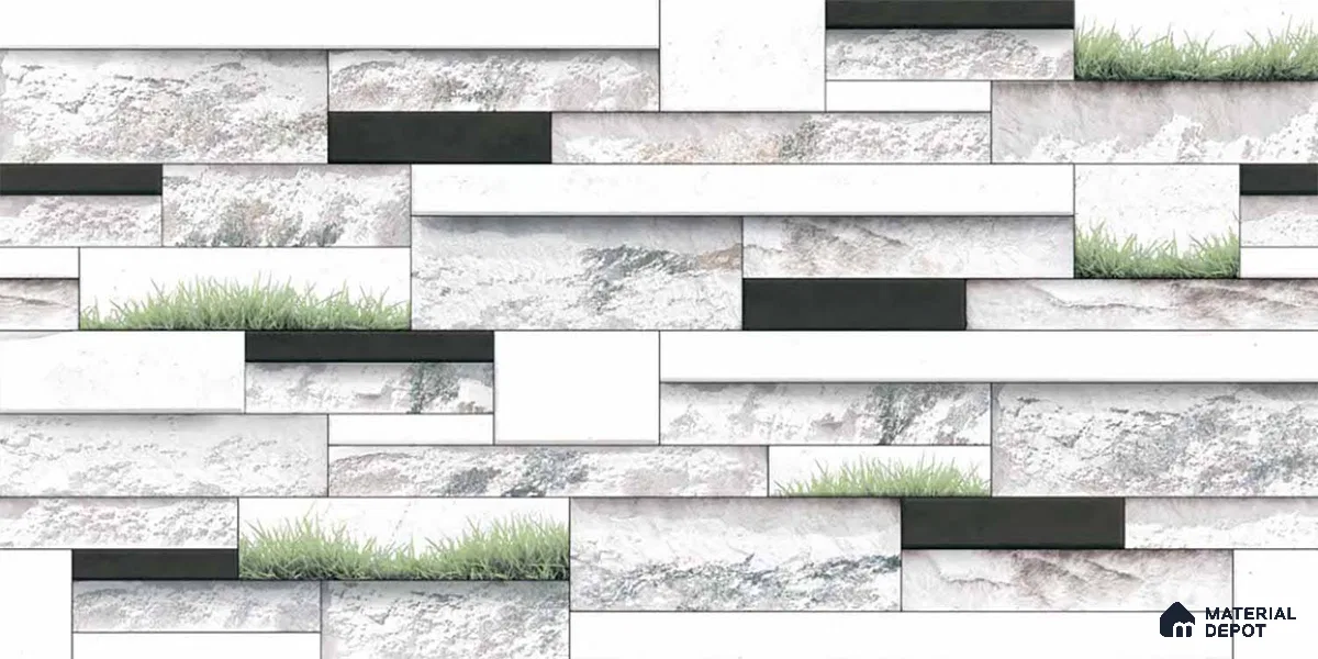 Stacked Stone Look Wall Tile TL 09430 | Matte Finish 2 ft x 1 ft Ceramic Tile - 9 mm | Suitable For Modern Facades, Outdoor Cladding, Feature Wall