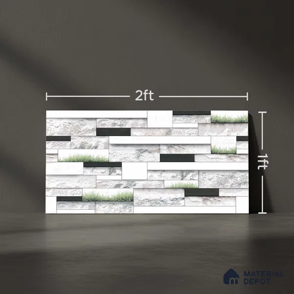 Stacked Stone Look Wall Tile TL 09430 | Matte Finish 2 ft x 1 ft Ceramic Tile - 9 mm | Suitable For Modern Facades, Outdoor Cladding, Feature Wall