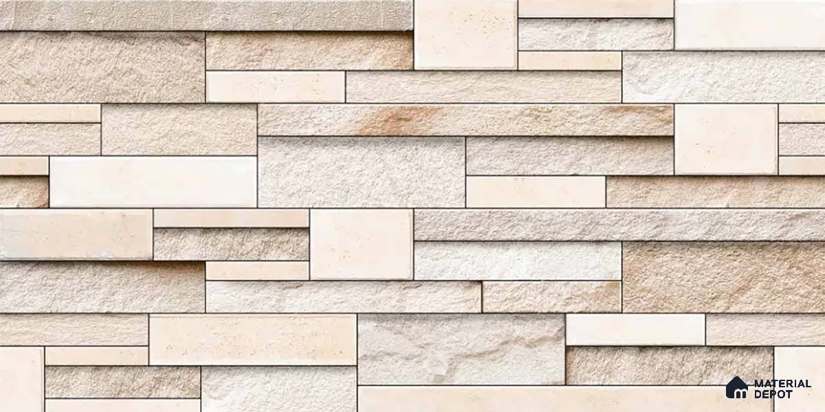TL 07078 Creamy Stack Stone 2 ft x 1 ft Matte Finish Ceramic Elevation Wall Tile - 9 mm