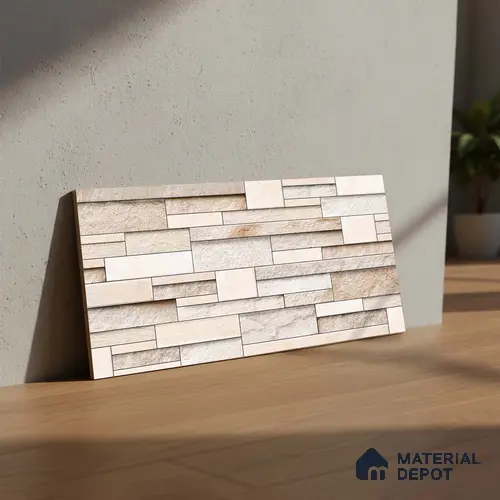 TL 07078 Creamy Stack Stone 2 ft x 1 ft Matte Finish Ceramic Elevation Wall Tile - 9 mm