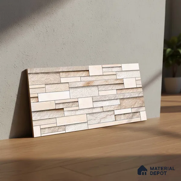 TL 07078 Creamy Stack Stone 2 ft x 1 ft Matte Finish Ceramic Elevation Wall Tile - 9 mm