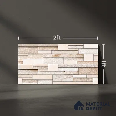 TL 07078 Creamy Stack Stone 2 ft x 1 ft Matte Finish Ceramic Elevation Wall Tile - 9 mm
