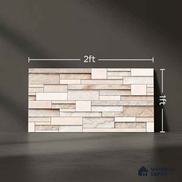 TL 07078 Creamy Stack Stone 2 ft x 1 ft Matte Finish Ceramic Elevation Wall Tile - 9 mm