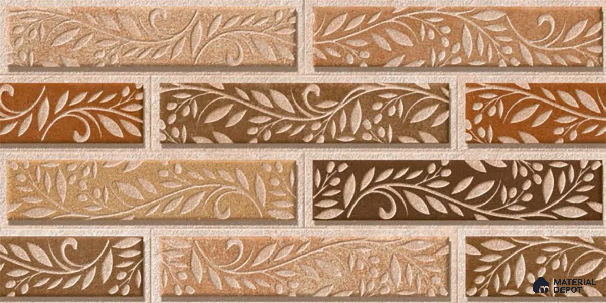 Floral Look Wall Tile TL 09428 | Matte Finish 2 ft x 1 ft Ceramic Tile - 9 mm | Suitable For Modern Facades, Outdoor Cladding, Feature Wall | Please Expect a Slight Variation of Pattern