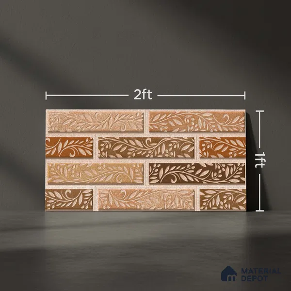 Floral Look Wall Tile TL 09428 | Matte Finish 2 ft x 1 ft Ceramic Tile - 9 mm | Suitable For Modern Facades, Outdoor Cladding, Feature Wall | Please Expect a Slight Variation of Pattern