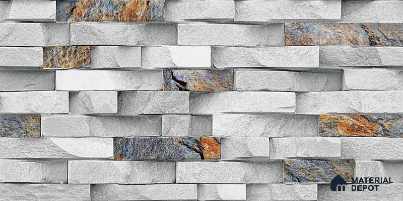 Stacked Stone Look Wall Tile TL 09432 | Matte Finish 2 ft x 1 ft Ceramic Tile - 9 mm | Suitable For Modern Facades, Outdoor Cladding, Feature Wall
