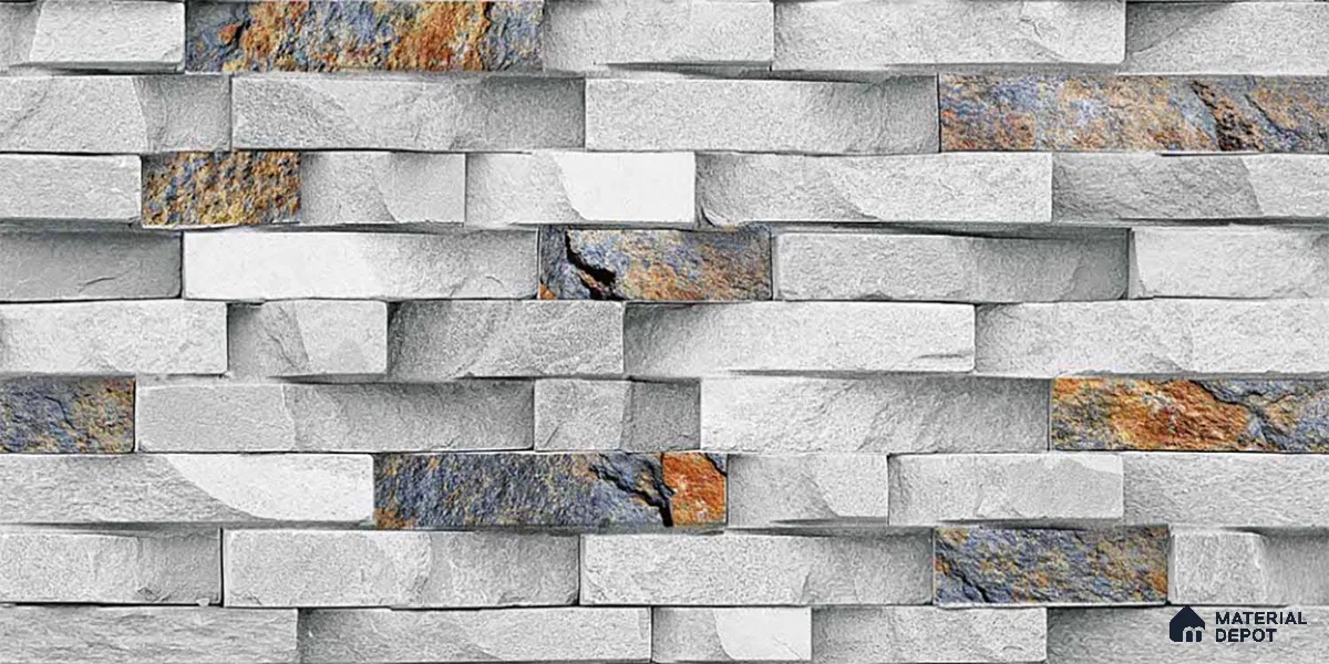 Stacked Stone Look Wall Tile TL 09432 | Matte Finish 2 ft x 1 ft Ceramic Tile - 9 mm | Suitable For Modern Facades, Outdoor Cladding, Feature Wall