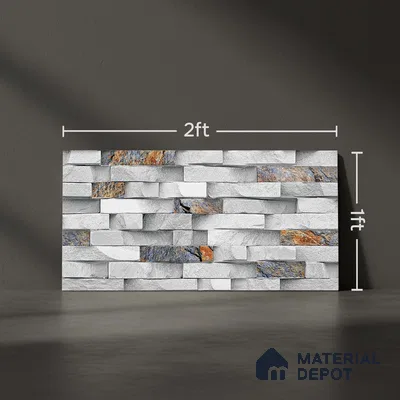 Stacked Stone Look Wall Tile TL 09432 | Matte Finish 2 ft x 1 ft Ceramic Tile - 9 mm | Suitable For Modern Facades, Outdoor Cladding, Feature Wall