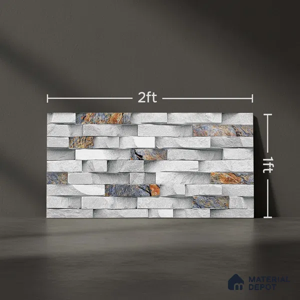 Stacked Stone Look Wall Tile TL 09432 | Matte Finish 2 ft x 1 ft Ceramic Tile - 9 mm | Suitable For Modern Facades, Outdoor Cladding, Feature Wall