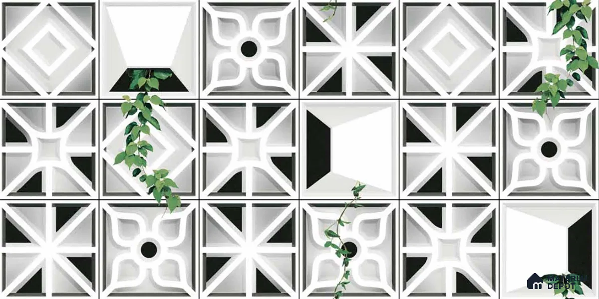 Patterned Look Wall Tile TL 09431 | Matte Finish 2 ft x 1 ft Ceramic Tile - 9 mm | Suitable For Modern Facades, Outdoor Cladding, Feature Wall | Please Expect a Slight Variation of Pattern