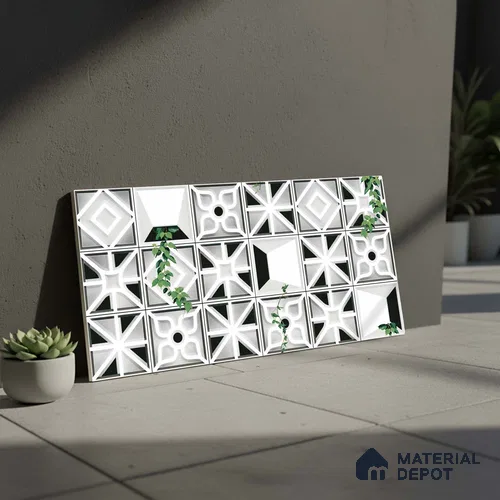 Patterned Look Wall Tile TL 09431 | Matte Finish 2 ft x 1 ft Ceramic Tile - 9 mm | Suitable For Modern Facades, Outdoor Cladding, Feature Wall | Please Expect a Slight Variation of Pattern