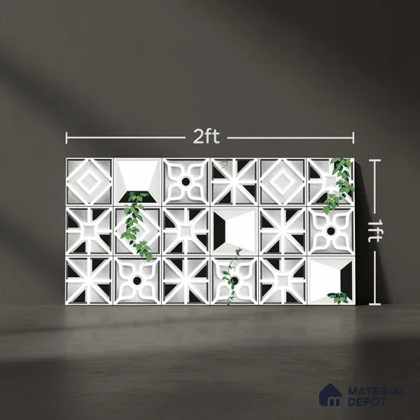 Patterned Look Wall Tile TL 09431 | Matte Finish 2 ft x 1 ft Ceramic Tile - 9 mm | Suitable For Modern Facades, Outdoor Cladding, Feature Wall | Please Expect a Slight Variation of Pattern