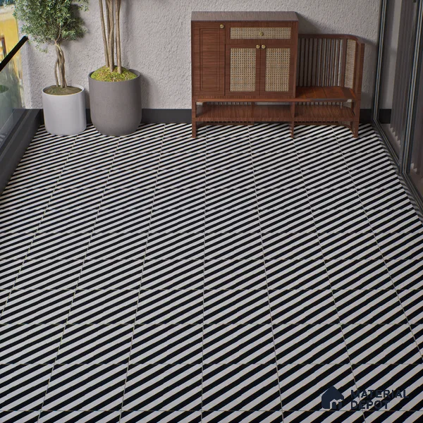 Parking Floor Tile TL 00423 Zebra White 16 x 16 inch Vitrified Anti Skid Matte Finish Heavy Duty Tile - 12 mm | Suitable For Balcony, Terrace, Bathroom | Pattern Alignment May Vary | 2-3 mm Spacer is Mandatory