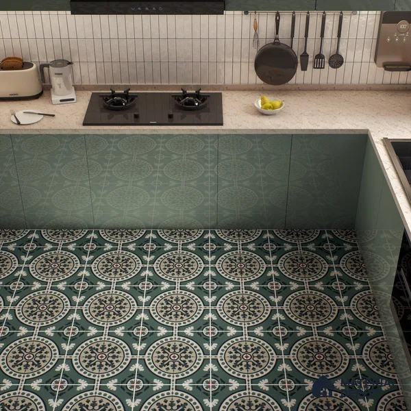 Moroccan Wall & Floor Tile TL 00217 Colorful Green 1 ft x 1 ft Matte Finish Ceramic Tile - 9 mm | Suitable For Kitchen, Bathroom, Dining Area | Please Expect a Slight Variation of Pattern