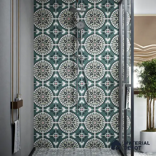 Moroccan Wall & Floor Tile TL 00217 Colorful Green 1 ft x 1 ft Matte Finish Ceramic Tile - 9 mm | Suitable For Kitchen, Bathroom, Dining Area | Please Expect a Slight Variation of Pattern