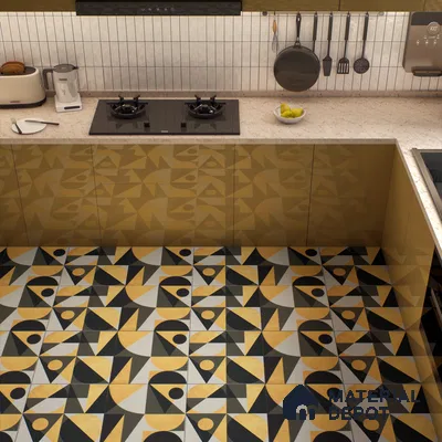 Moroccan Wall & Floor Tile TL 00207 A Yellow & Black 1 ft x 1 ft Matte Finish Ceramic Tile - 9 mm | Random Design | Suitable For Kitchen, Bathroom, Dining Area | Please Expect a Slight Variation of Pattern