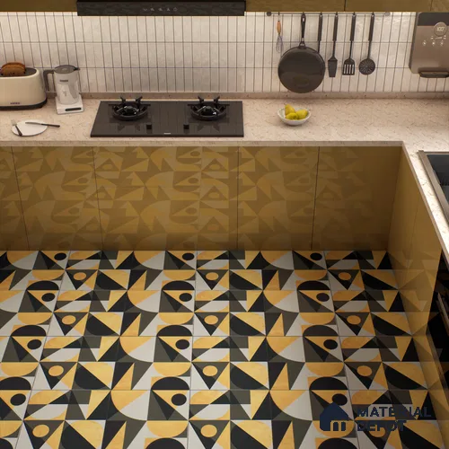 Moroccan Wall & Floor Tile TL 00207 A Yellow & Black 1 ft x 1 ft Matte Finish Ceramic Tile - 9 mm | Random Design | Suitable For Kitchen, Bathroom, Dining Area | Please Expect a Slight Variation of Pattern