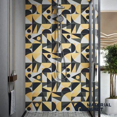 Moroccan Wall & Floor Tile TL 00207 A Yellow & Black 1 ft x 1 ft Matte Finish Ceramic Tile - 9 mm | Random Design | Suitable For Kitchen, Bathroom, Dining Area | Please Expect a Slight Variation of Pattern