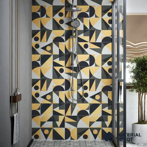 Moroccan Wall & Floor Tile TL 00207 A Yellow & Black 1 ft x 1 ft Matte Finish Ceramic Tile - 9 mm | Random Design | Suitable For Kitchen, Bathroom, Dining Area | Please Expect a Slight Variation of Pattern