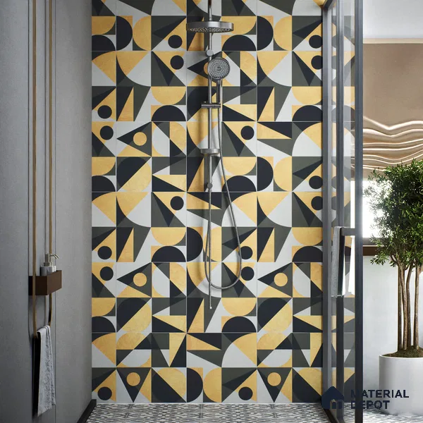 Moroccan Wall & Floor Tile TL 00207 A Yellow & Black 1 ft x 1 ft Matte Finish Ceramic Tile - 9 mm | Random Design | Suitable For Kitchen, Bathroom, Dining Area | Please Expect a Slight Variation of Pattern