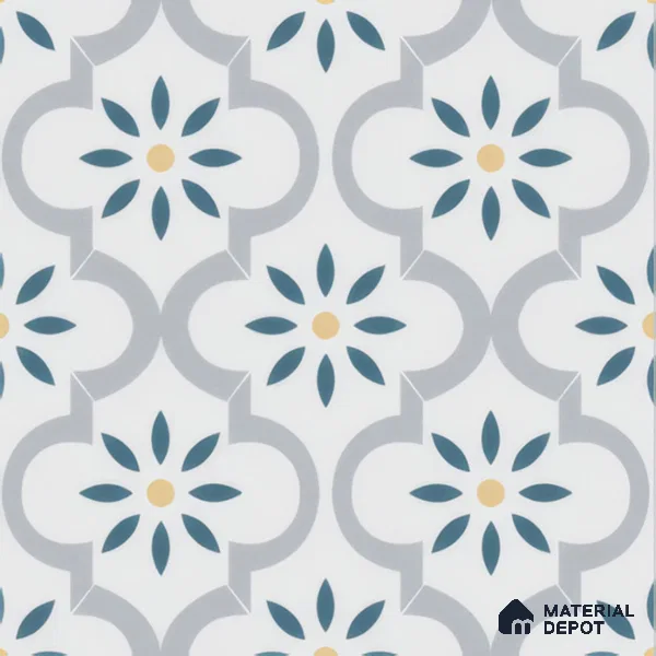 Moroccan Wall & Floor Tile TL 00222 Bluish White 1 ft x 1 ft Matte Finish Ceramic Tile - 9 mm | Suitable For Kitchen, Bathroom, Dining Area | Please Expect a Slight Variation of Pattern