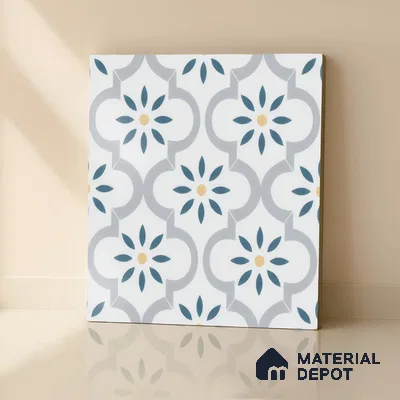 Moroccan Wall & Floor Tile TL 00222 Bluish White 1 ft x 1 ft Matte Finish Ceramic Tile - 9 mm | Suitable For Kitchen, Bathroom, Dining Area | Please Expect a Slight Variation of Pattern