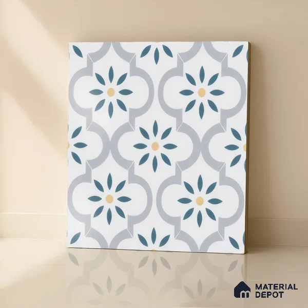 Moroccan Wall & Floor Tile TL 00222 Bluish White 1 ft x 1 ft Matte Finish Ceramic Tile - 9 mm | Suitable For Kitchen, Bathroom, Dining Area | Please Expect a Slight Variation of Pattern