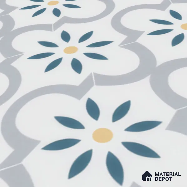 Moroccan Wall & Floor Tile TL 00222 Bluish White 1 ft x 1 ft Matte Finish Ceramic Tile - 9 mm | Suitable For Kitchen, Bathroom, Dining Area | Please Expect a Slight Variation of Pattern