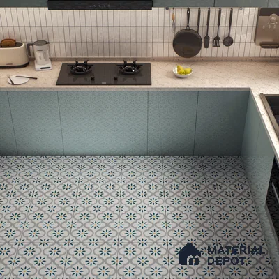 Moroccan Wall & Floor Tile TL 00222 Bluish White 1 ft x 1 ft Matte Finish Ceramic Tile - 9 mm | Suitable For Kitchen, Bathroom, Dining Area | Please Expect a Slight Variation of Pattern