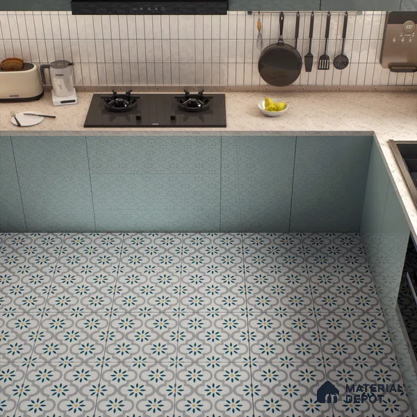 Moroccan Wall & Floor Tile TL 00222 Bluish White 1 ft x 1 ft Matte Finish Ceramic Tile - 9 mm | Suitable For Kitchen, Bathroom, Dining Area | Please Expect a Slight Variation of Pattern