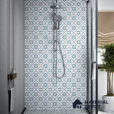 Moroccan Wall & Floor Tile TL 00222 Bluish White 1 ft x 1 ft Matte Finish Ceramic Tile - 9 mm | Suitable For Kitchen, Bathroom, Dining Area | Please Expect a Slight Variation of Pattern