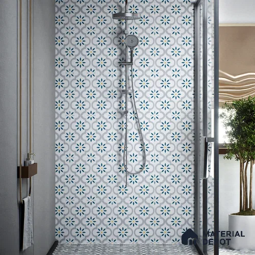 Moroccan Wall & Floor Tile TL 00222 Bluish White 1 ft x 1 ft Matte Finish Ceramic Tile - 9 mm | Suitable For Kitchen, Bathroom, Dining Area | Please Expect a Slight Variation of Pattern